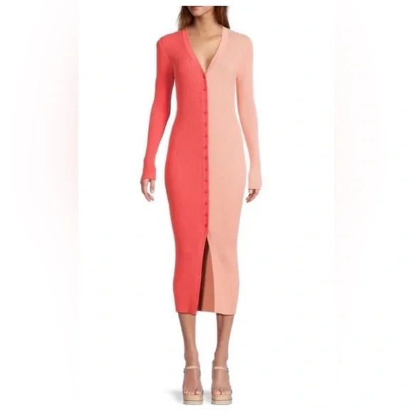 STAUD Shoko Coral and Peach Long Sleeve Dress - Picture 2 of 7